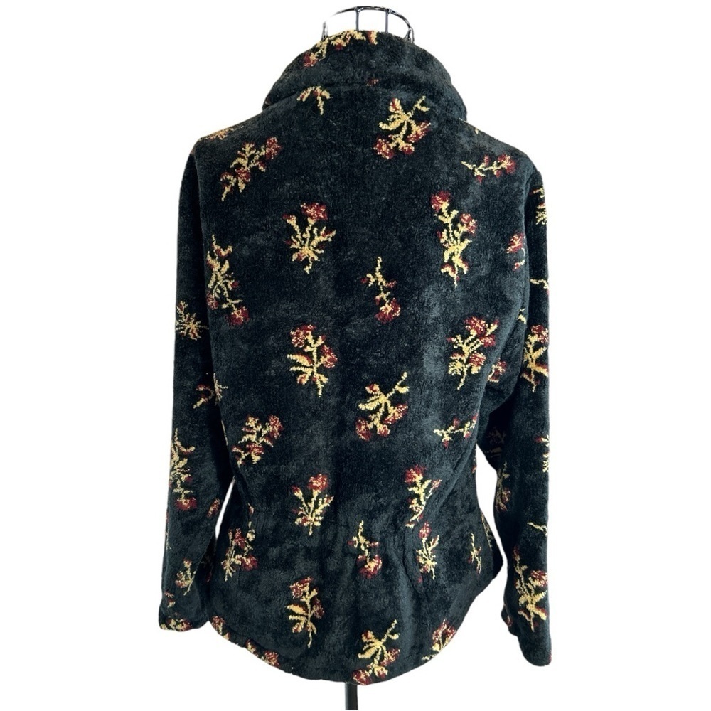 VTG Black Diamond Sherpa Fleece Botanical Floral Print Jacket Black Size Small - Picture 6 of 12